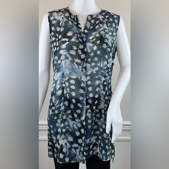 CAbi Blue and White Sheer Blouse - Picture 2 of 7